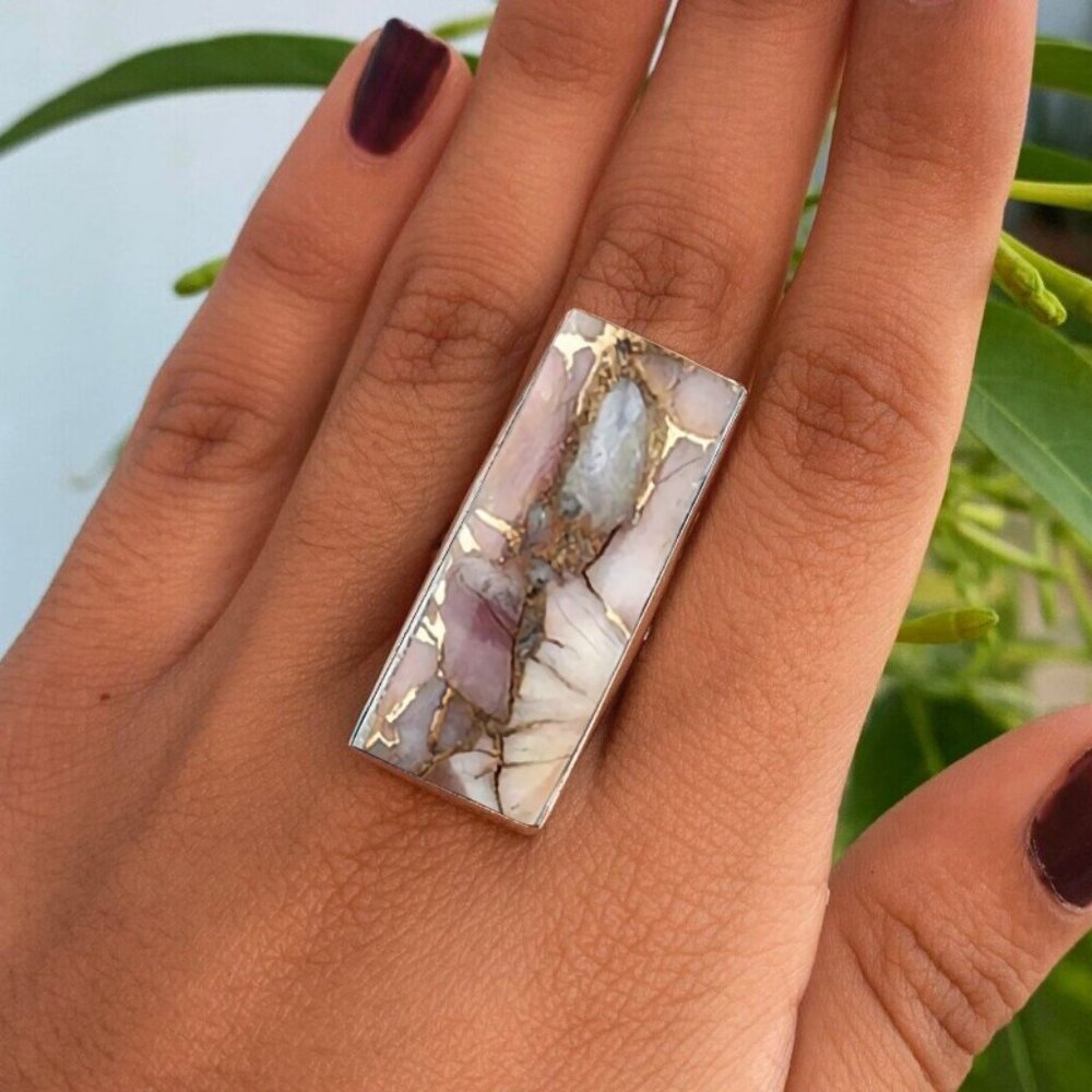 Gold and Pink Floral Resin Ring
